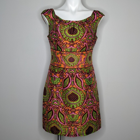 Milly of New York Dresses & Skirts - Milly orange green retro kaleidoscope print silk dress 6